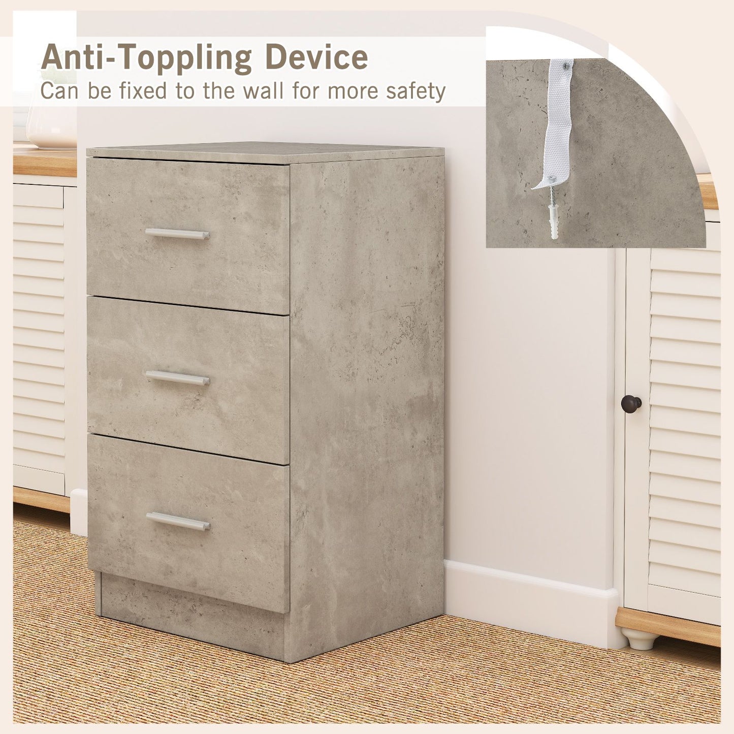 3-Drawer Wooden Dresser with Anti-Tip Safety Feature