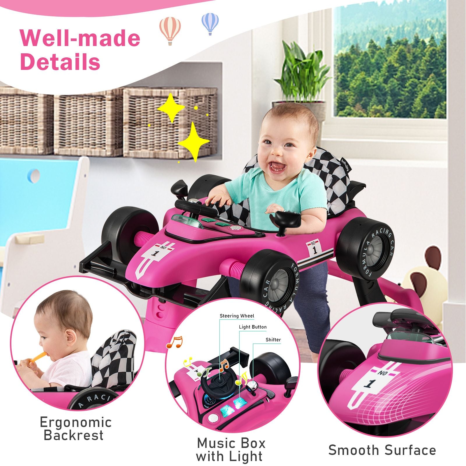 4-In-1 Baby Push Walker with Adjustable Height and Speed