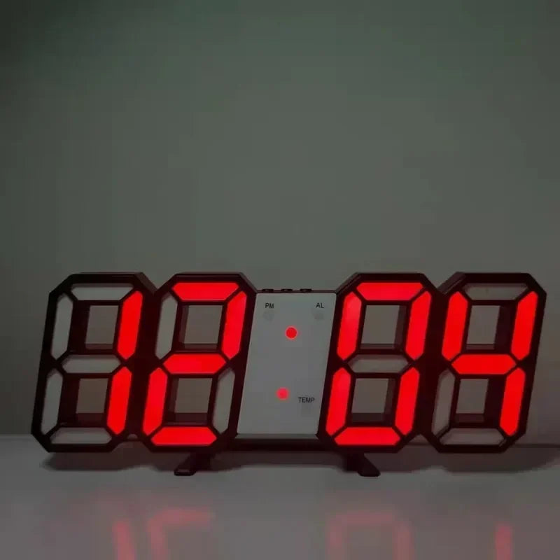 Sleek 3D LED Digital Alarm Clock - Stylish Wall Clock with Time, Date & Temperature for Home, Kitchen & Office Decor