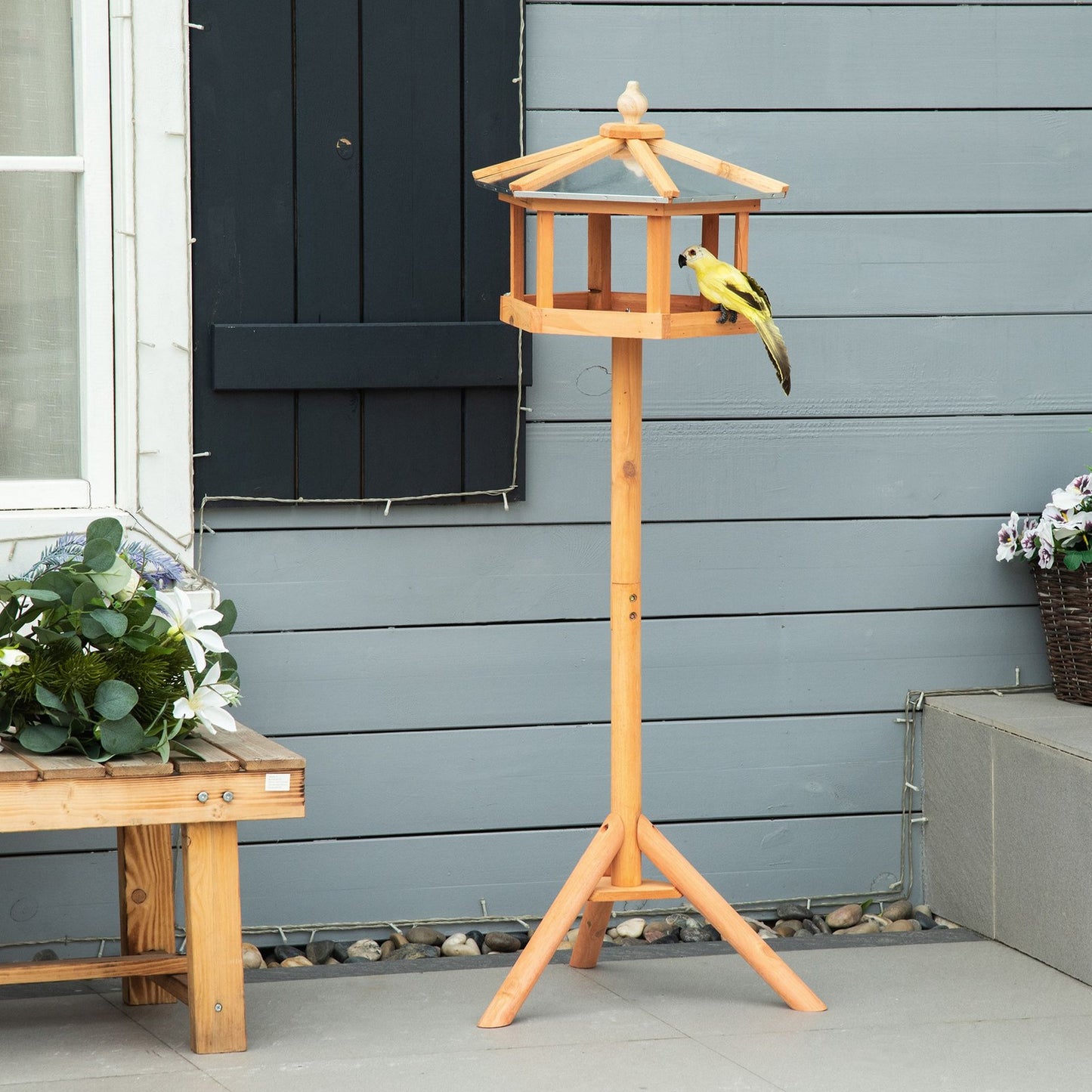 Bird Stand Feeder Table Feeding Station Garden Wood Coop Parrot Nesting Stand