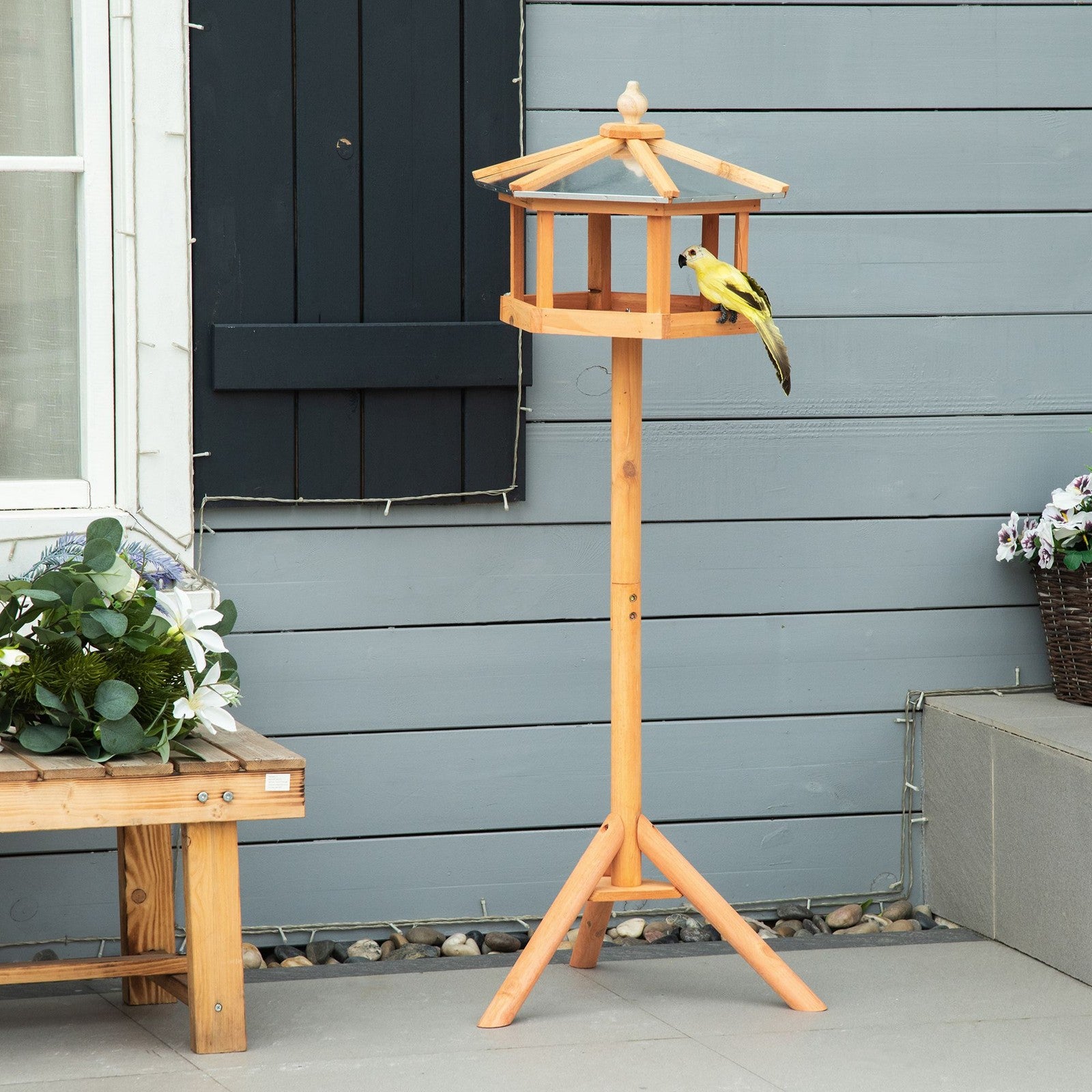 Bird Stand Feeder Table Feeding Station Garden Wood Coop Parrot Nesting Stand