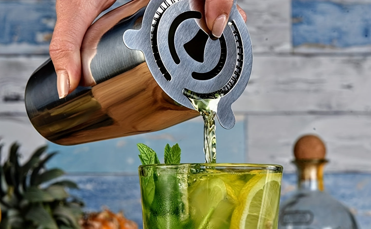 Heavy-Duty Stainless Cocktail Shaker Set & Bar Tools with Bamboo Stand