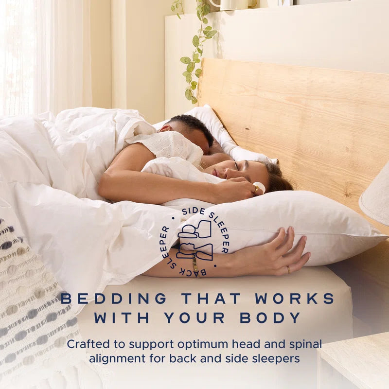 Scandinavian Duck Feather & down Pillow Medium Support Back Sleeper Pillow (Set of 2)