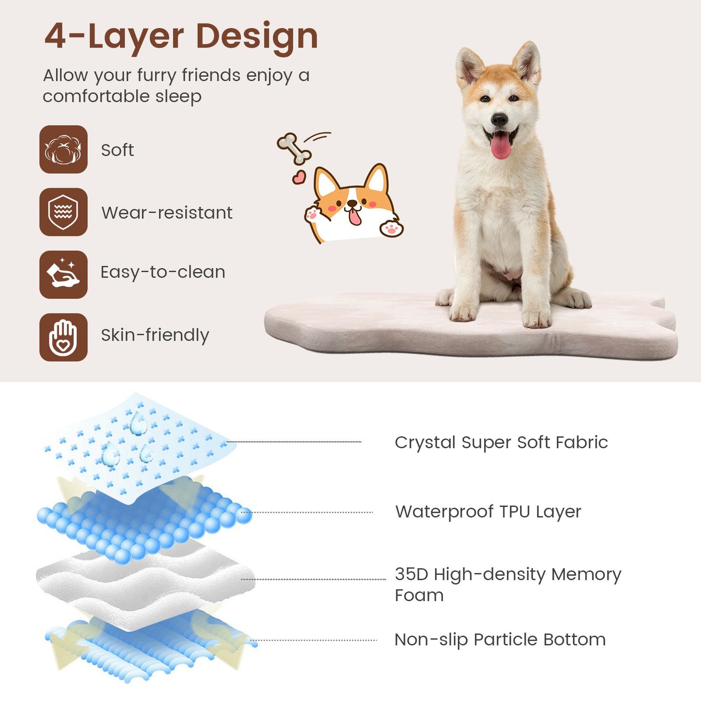 Premium Memory Foam Large Dog Bed with Removable Cover