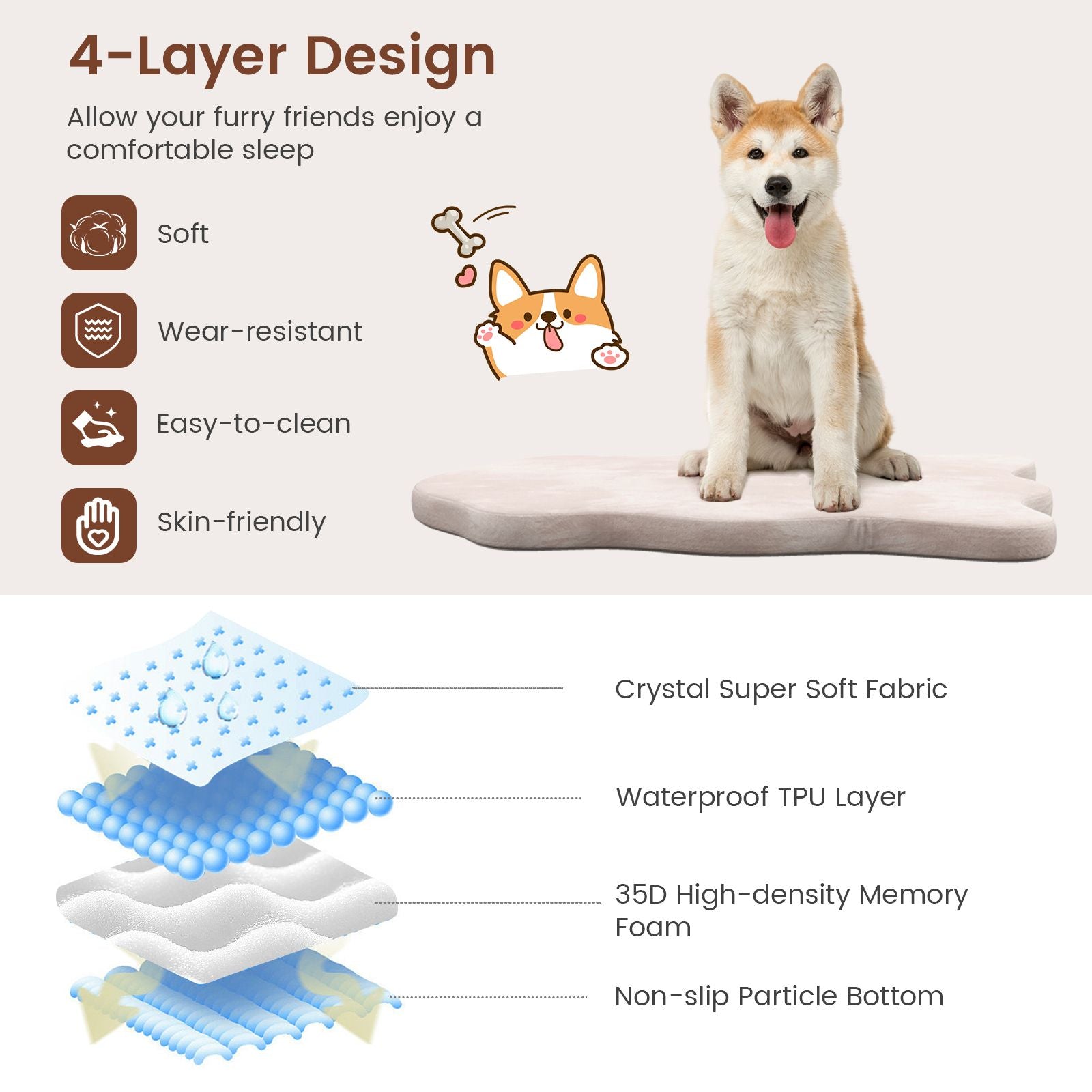 Premium Memory Foam Large Dog Bed with Removable Cover
