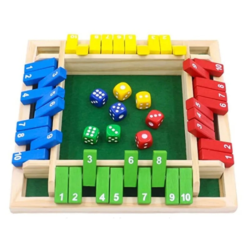 Shut the Box Dice Board Game Wooden Flaps & Dices Game 4 Players Pub Bar Party Supplies Family Entertainment for Kids & Adults