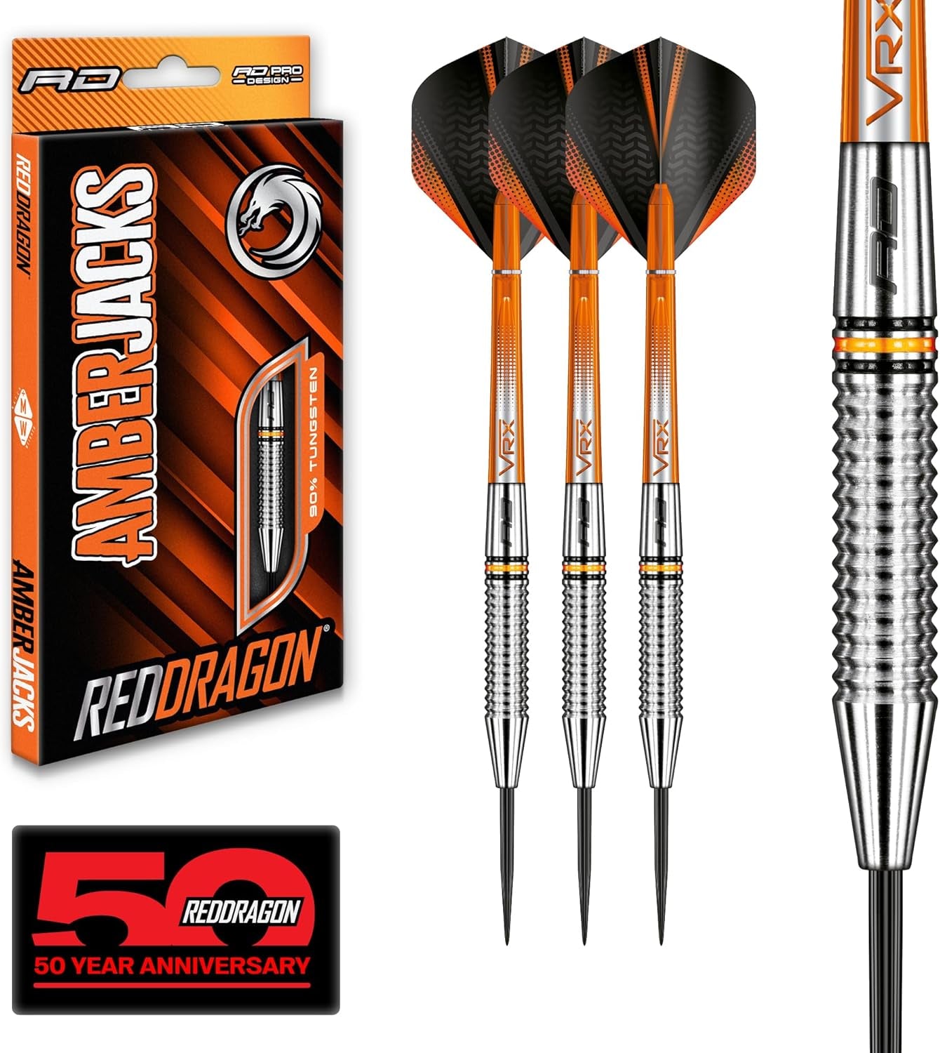 Amberjack Professional Tungsten Darts Set - 90% Tungsten with Flights and Stems