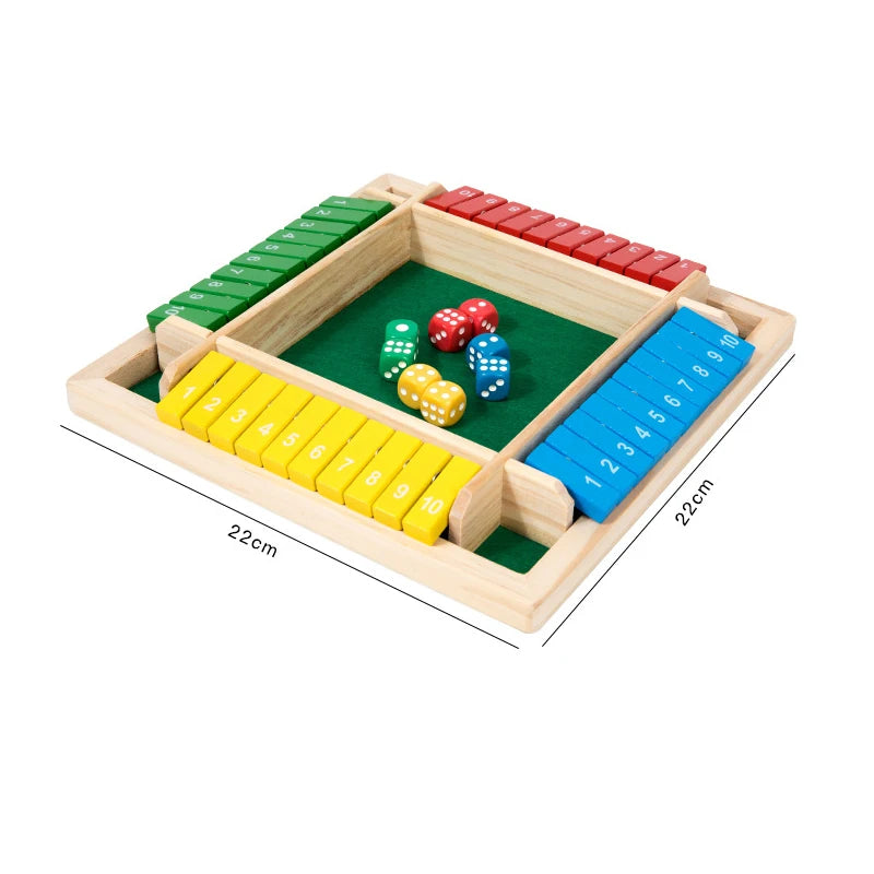 Shut the Box Dice Board Game Wooden Flaps & Dices Game 4 Players Pub Bar Party Supplies Family Entertainment for Kids & Adults