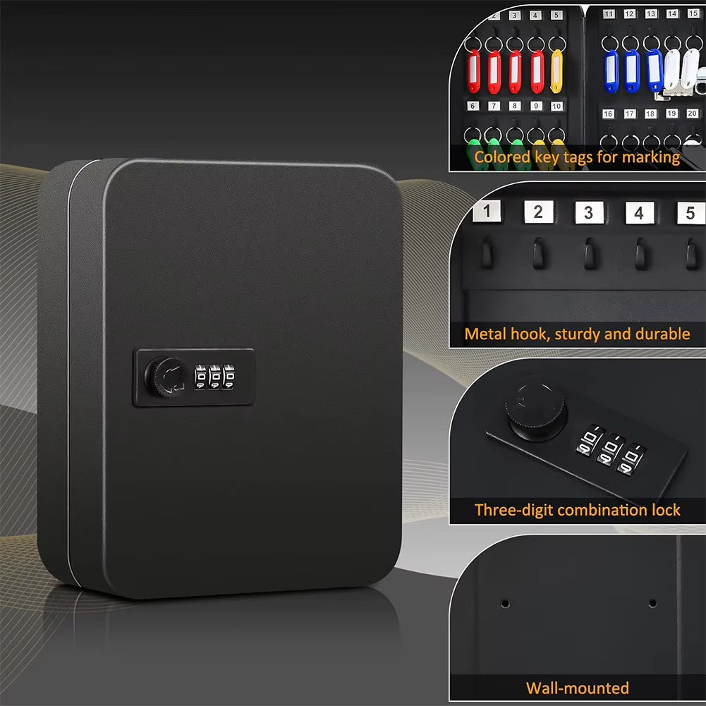 Secure Wall Mount Key Cabinet - Metal Key Storage Box with Code Lock for Home & Office, Holds Up to 20 Keys