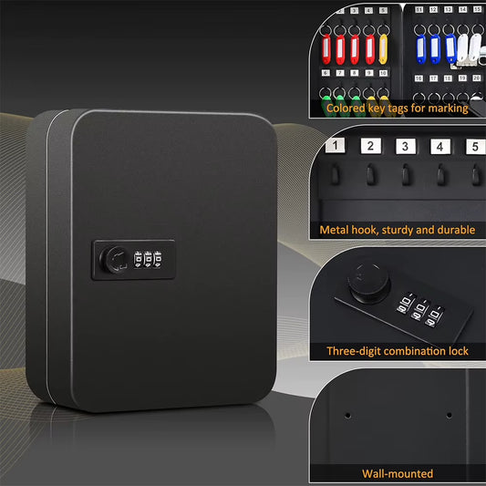 Secure Wall Mount Key Cabinet - Metal Key Storage Box with Code Lock for Home & Office, Holds Up to 20 Keys