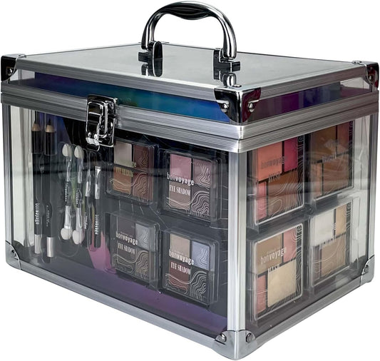 Professional Makeup Kit: Lipstick, Eyeshadows, Blush, Manicure and Pedicure Set in a Portable Transparent Case - Colour Delights