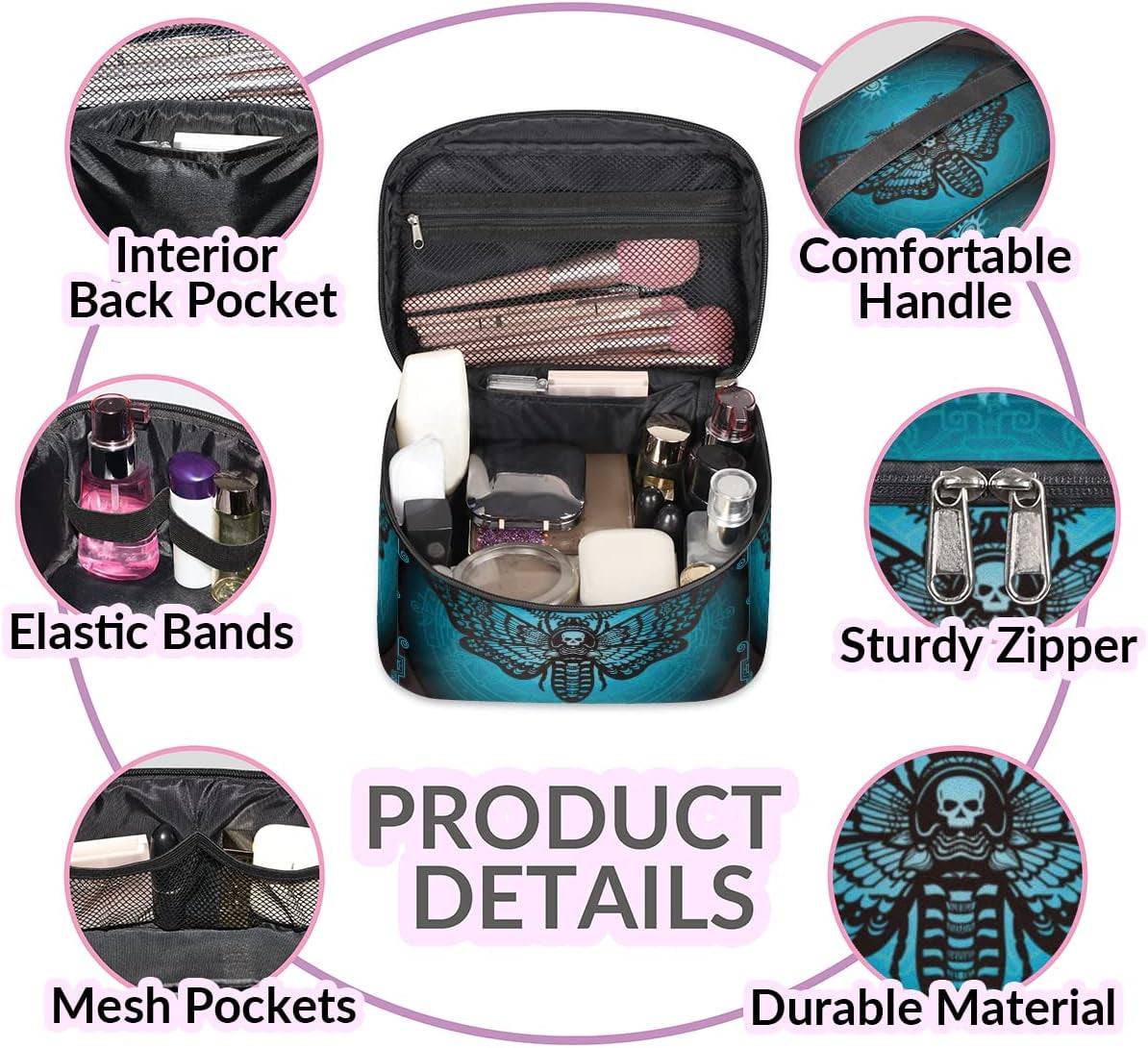 Gothic Butterfly Makeup Bag - Portable Waterproof Cosmetic Organizer and Zipper Pouch for Travel, Ideal Gift for Women and Girls