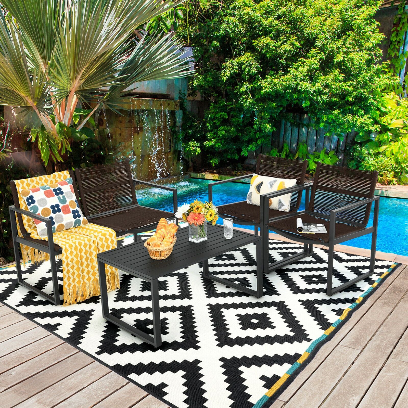 4-Piece Outdoor Patio Furniture Set with Loveseat, Armchairs, and Coffee Table