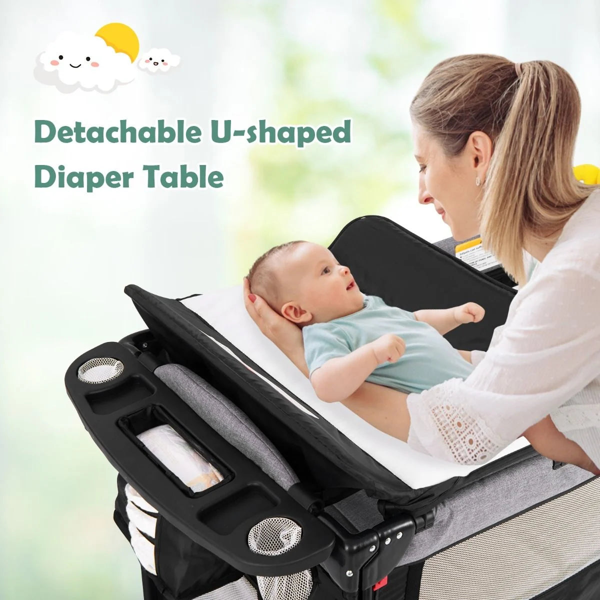 Versatile 5-in-1 Baby Bassinet & Bedside Sleeper with Nappy Changing Station and Fun Attached Toys