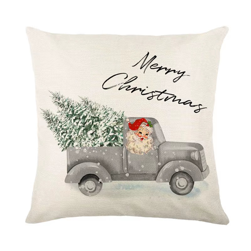 Linen Christmas Pillow Cover - Festive Snowman & Elk Design for 2024 Holiday Home Decor - Perfect Sofa & Car Cushion Cover (45x45cm)