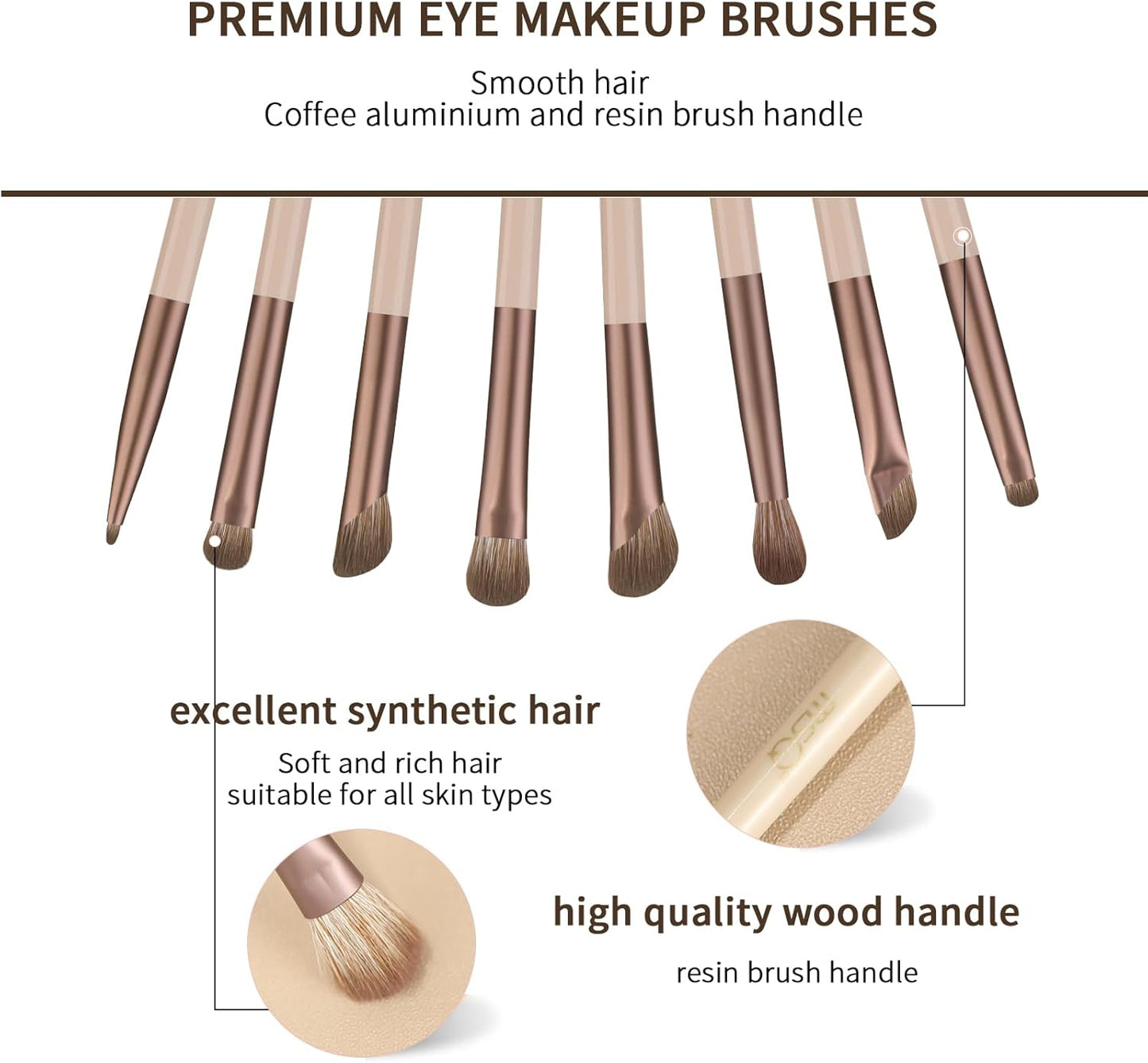Premium 8-Piece  Eyeshadow Makeup Brush Set - Synthetic Eyebrow, Eyeliner, and Blending Brushes