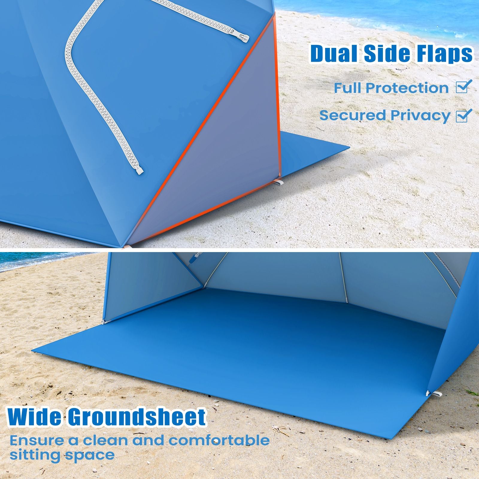 Convertible Beach Tent for 2-4 People with Roll-Up Windows