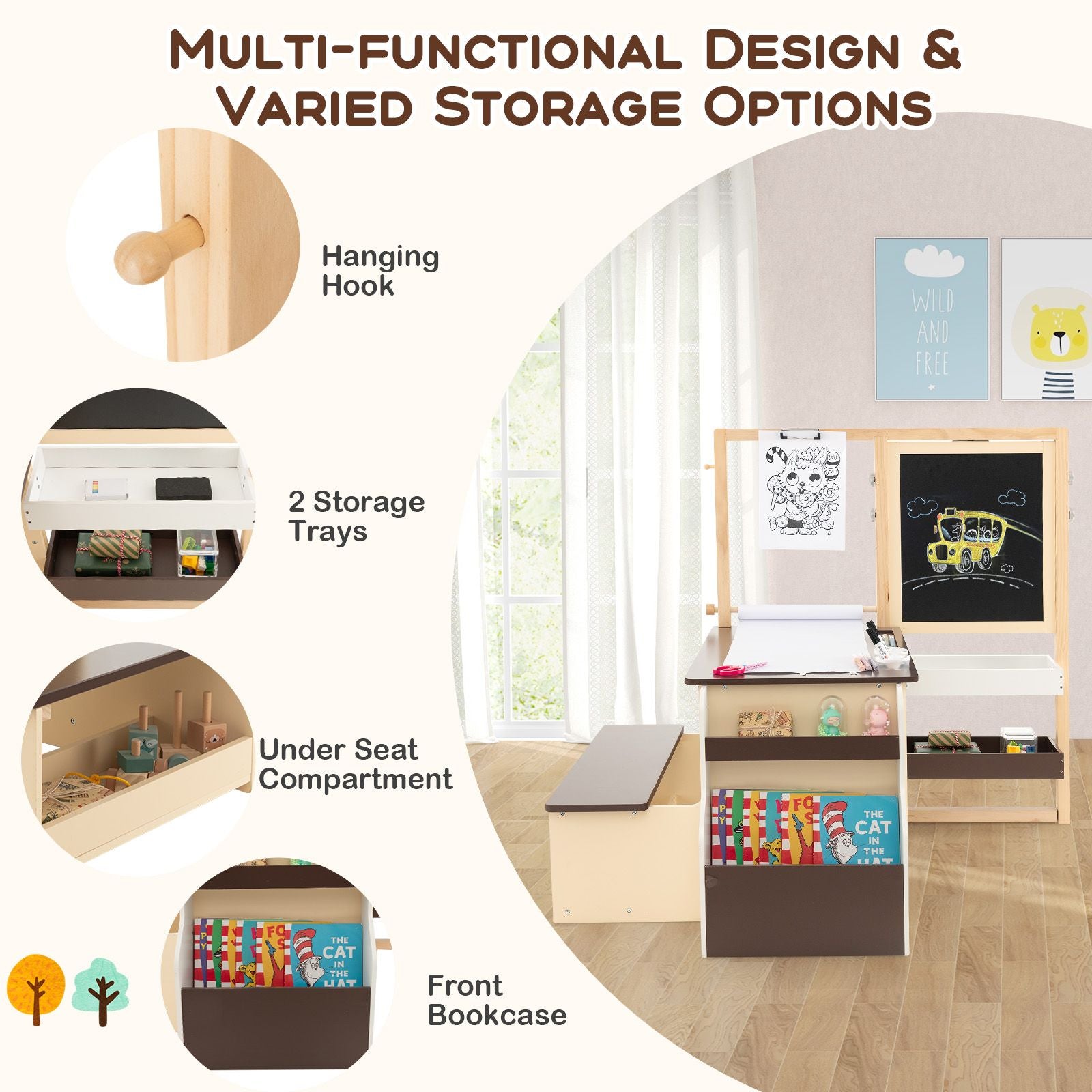 Delightful Children's Art Easel Table and Bench Set with Adjustable Easel and Integrated Bookshelf for Creative Play