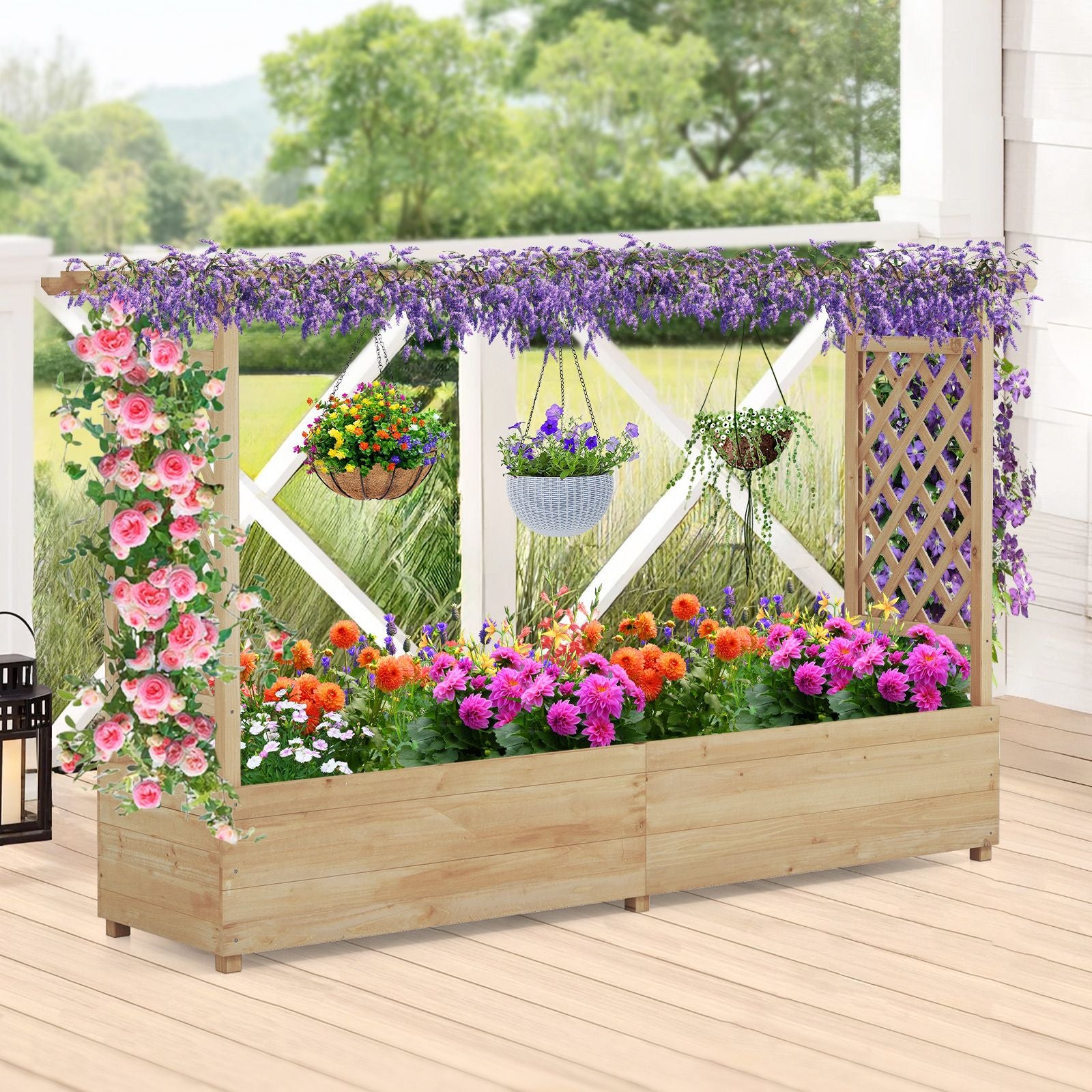 Elevated Garden Bed with Dual Trellis System and Canopy Roof