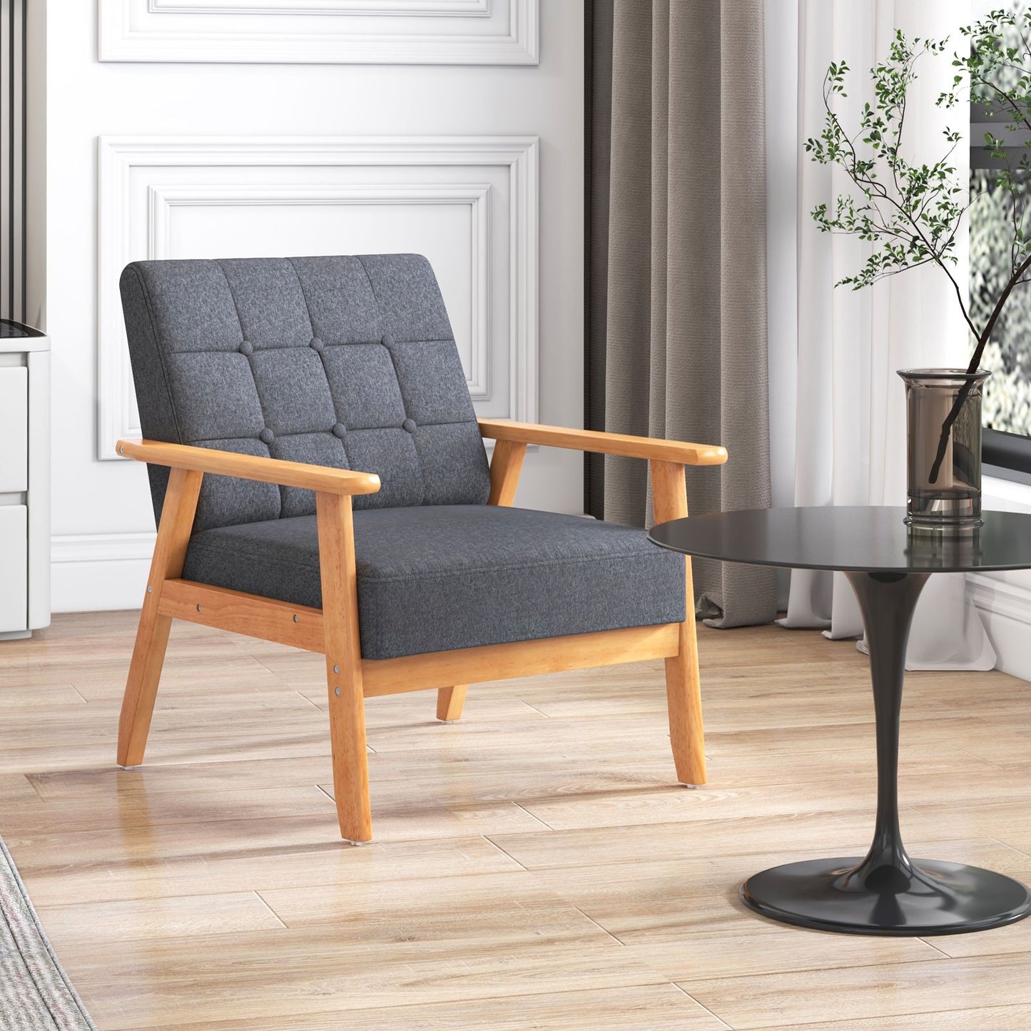 Mid-Century Modern Accent Chair with Breathable Linen Cloth