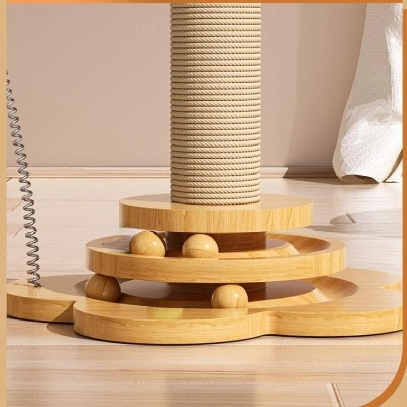 Interactive Solid Wood Cat Turntable with Sisal Scratching Board and Fun Ball Toys - Durable Cat Supplies for Endless Play!