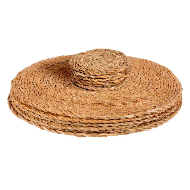 Elegant Round Woven Typha Placemats & Coasters Set - 12 Piece Dining Essential