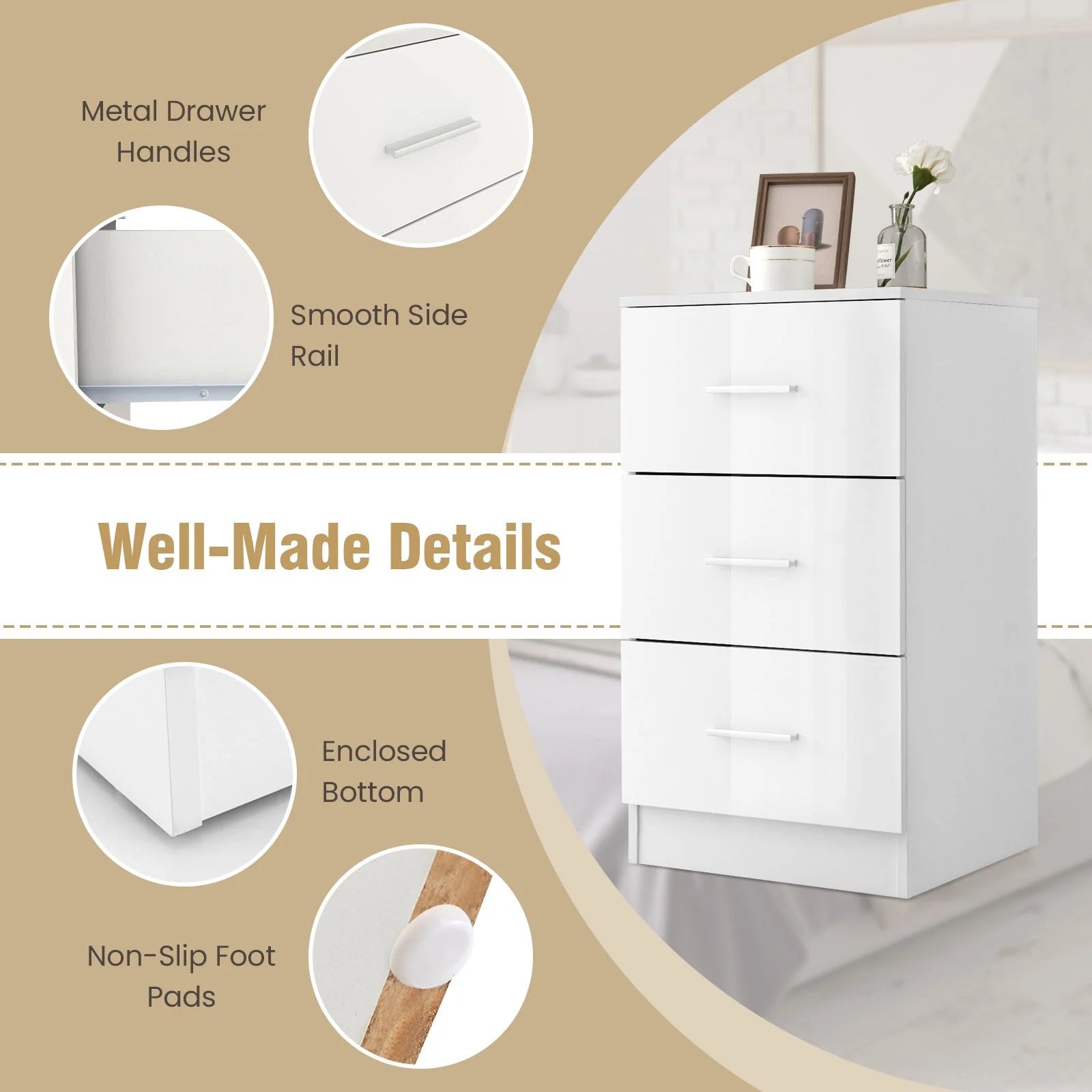 3-Drawer Wooden Dresser with Anti-Tip Safety Feature