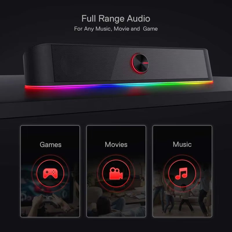 RGB USB Desktop Soundbar - 2.0 Channel Computer Speaker with Dynamic Audio-Light Sync