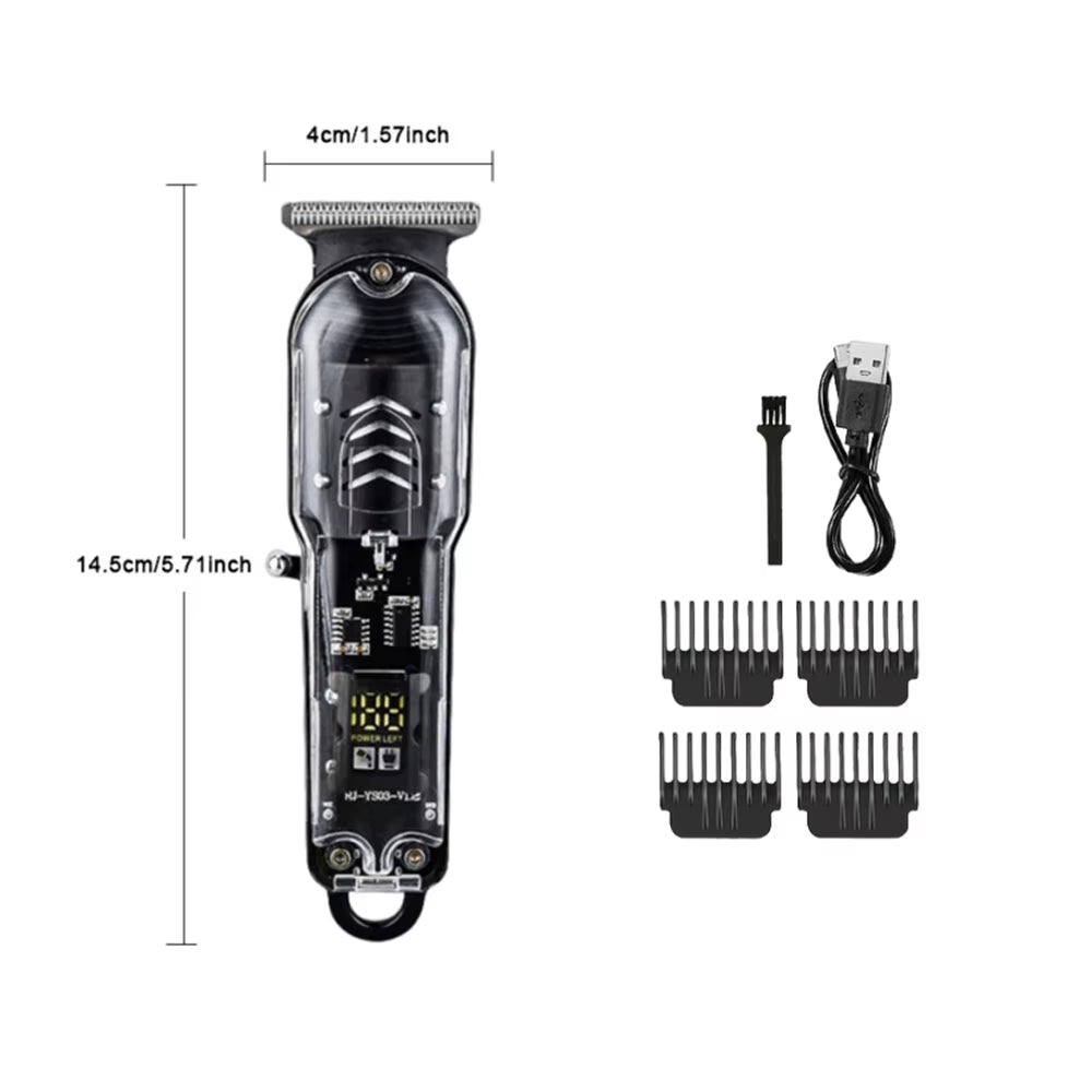 Professional Transparent Body Electric Hair Clipper - USB Rechargeable Trimmer for Men, Perfect Holiday Gift!