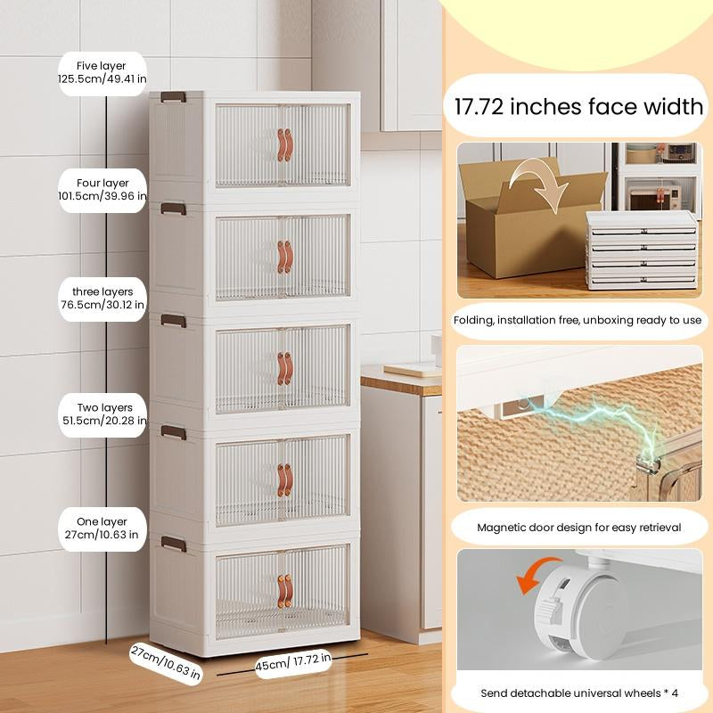 Versatile Foldable Stackable Storage Box with Front Opening Lid, Wheels & Organiser Cover - Perfect for Home & Office!