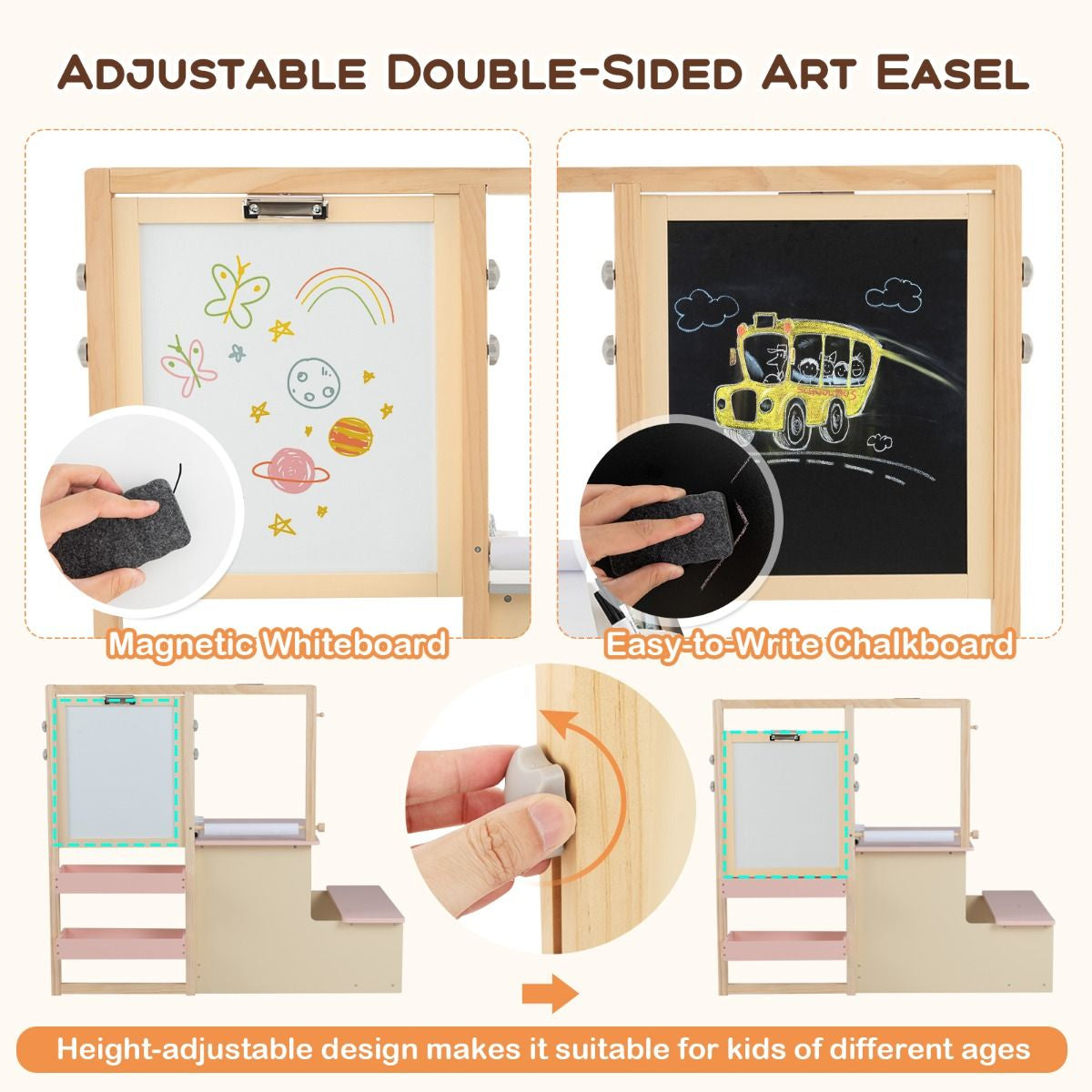 Delightful Children's Art Easel Table and Bench Set with Adjustable Easel and Integrated Bookshelf for Creative Play