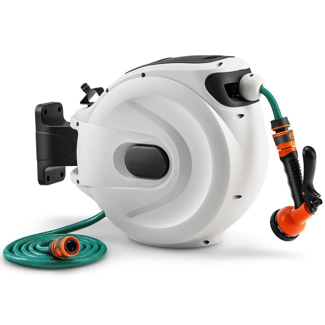 Retractable Wall-Mounted Hose Reel with Automatic Rewind for Efficient Watering