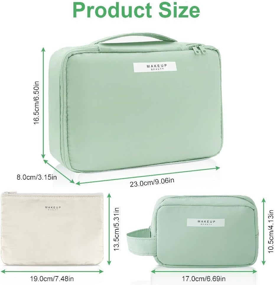 Large Portable Makeup Organizer Bag for Women and Girls - Travel Cosmetic Bag (Green)