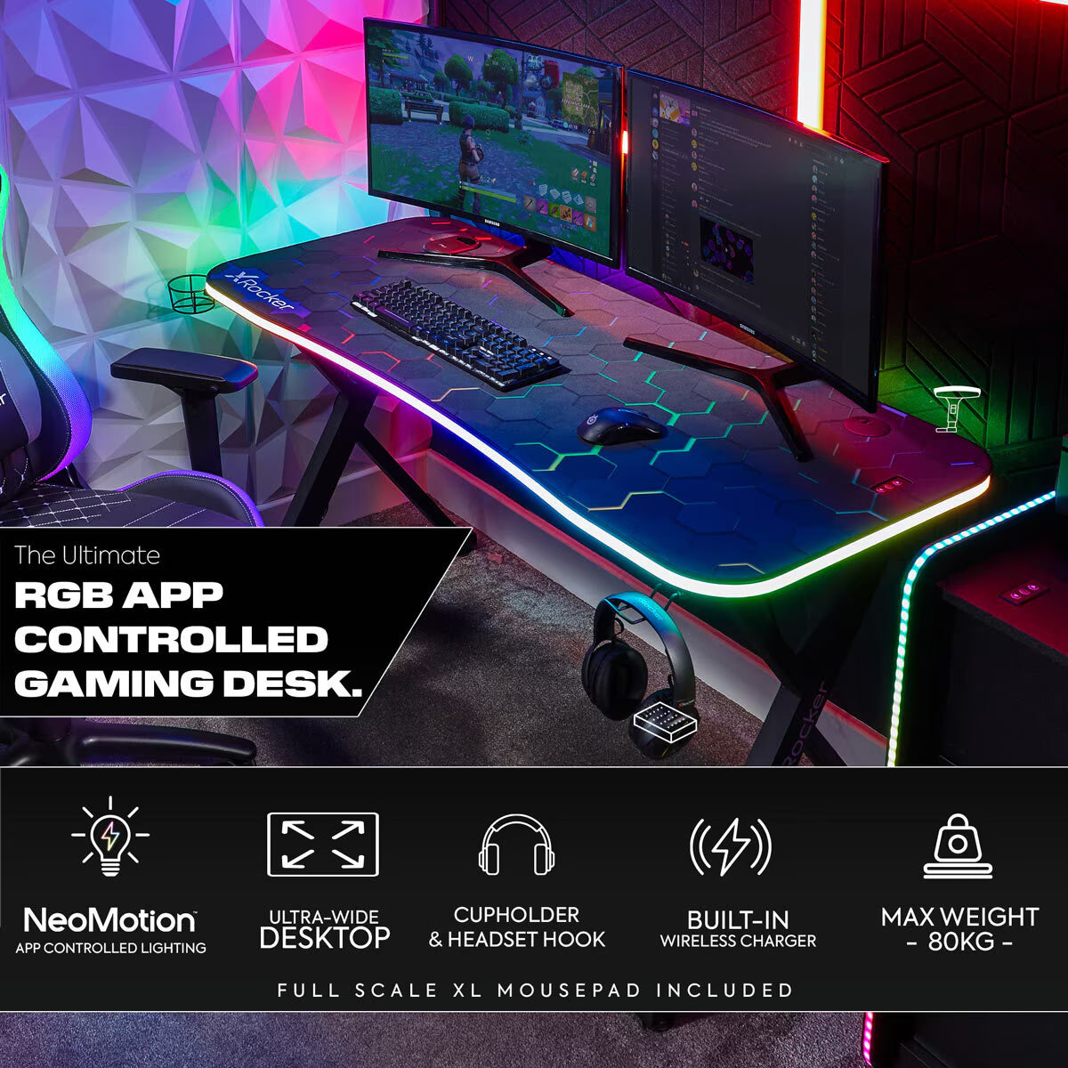 Pulsar Max RGB Gaming Desk with LED Lights