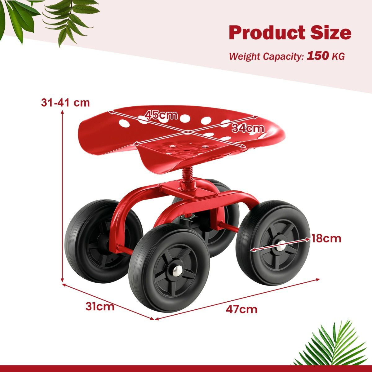 Garden Workseat with 360° Swivel Seat and Adjustable Height