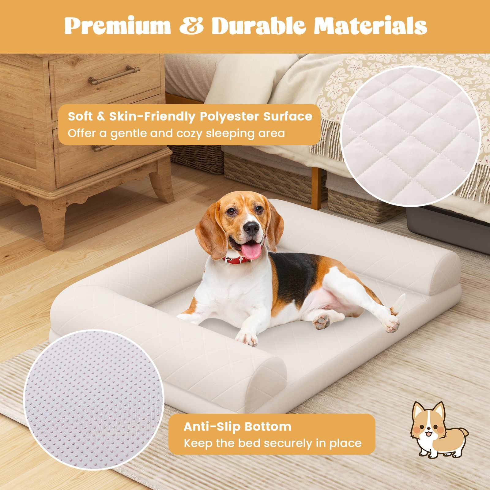 Orthopedic Egg-Foam Dog Crate Bed with Three-Sided Bolster Support