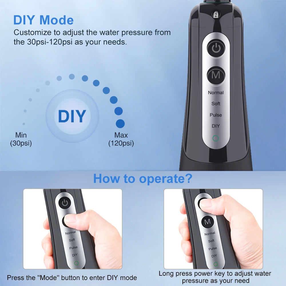 Portable Waterproof Oral Irrigator - Teeth Whitening Dental Water Flosser with 300ML Capacity for Ultimate Oral Care