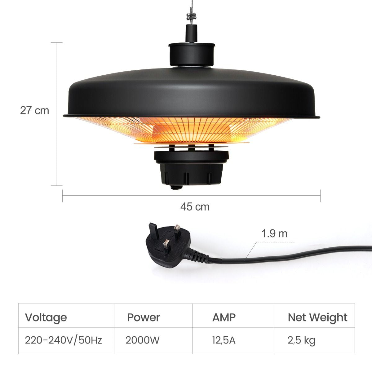 2000W Ceiling-Mounted Outdoor Electric Patio Heater with Remote Control