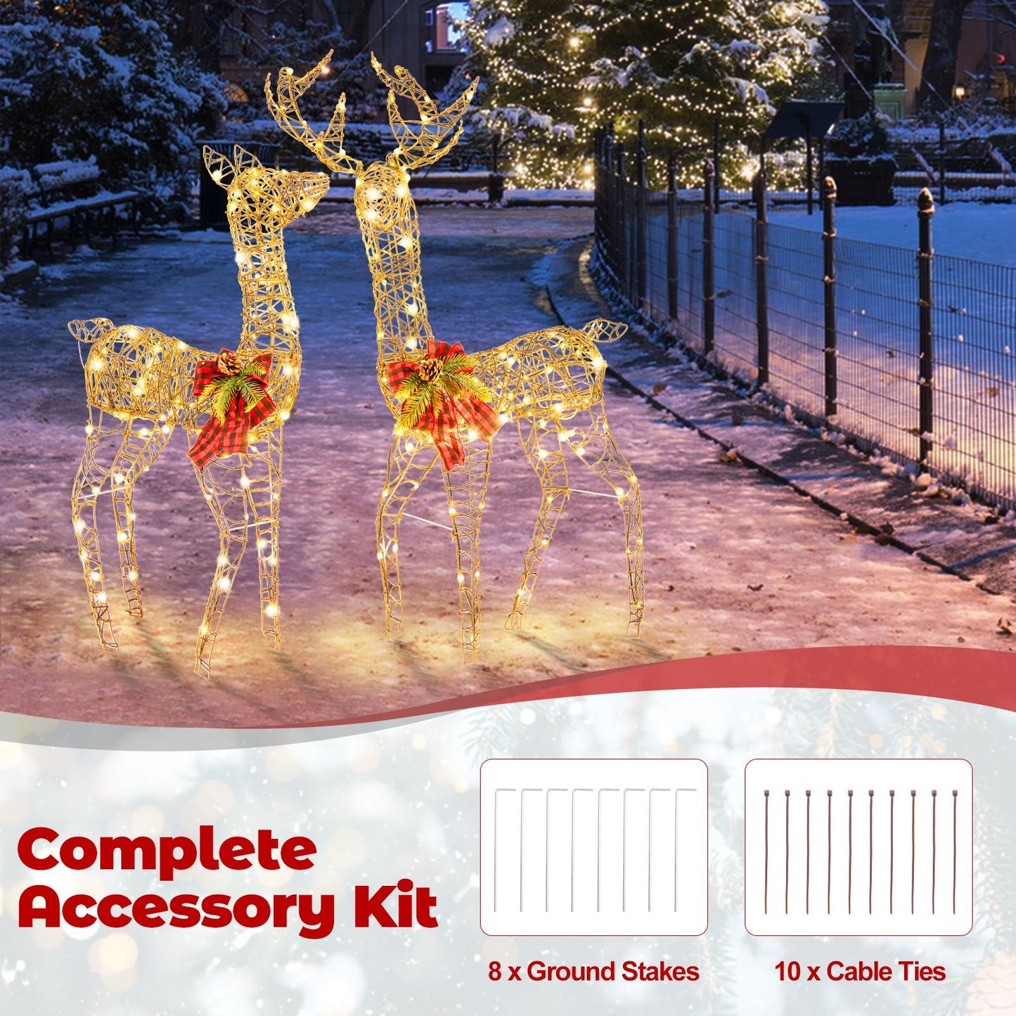 Reindeer Family Decorative Set with 230 LED Lights and Ground Stakes - 2 Pieces