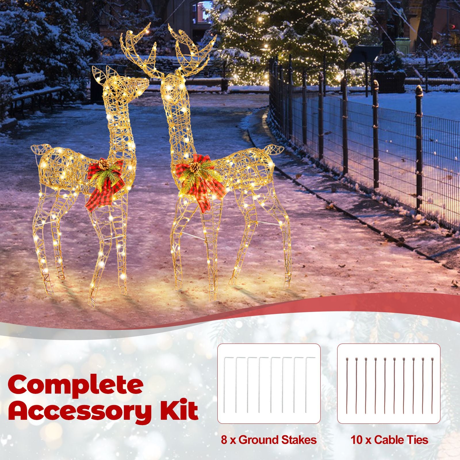 Reindeer Family Decorative Set with 230 LED Lights and Ground Stakes - 2 Pieces