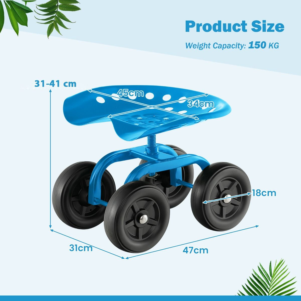 Garden Workseat with 360° Swivel Seat and Adjustable Height