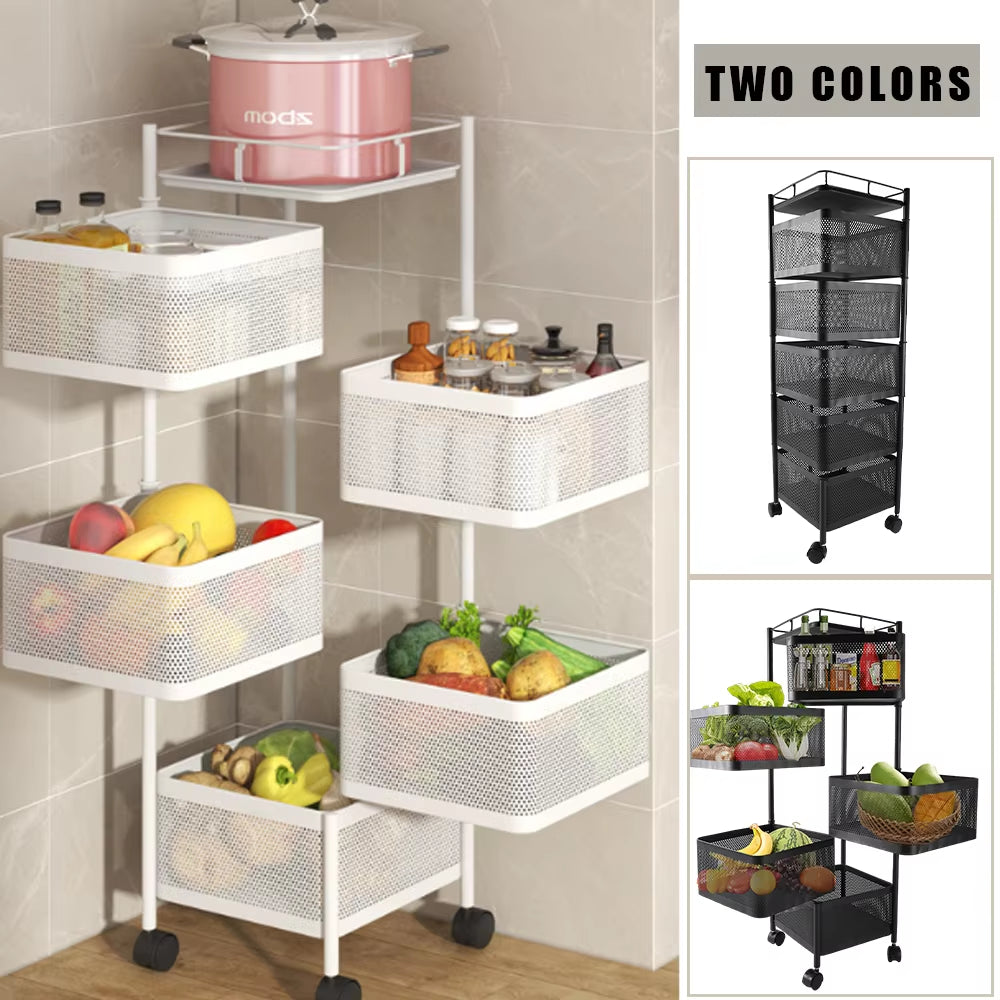 5-Layer Kitchen Shelves Rotatable Storage Rack with Wheels