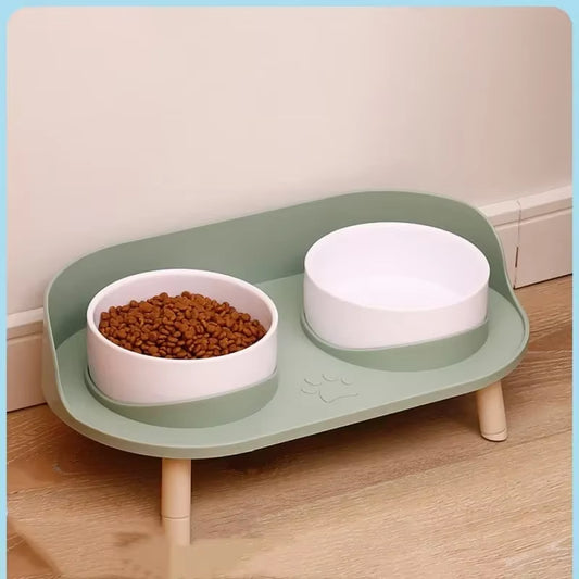 Elevated Double Bowl Pet Feeder - Adjustable Height for Cats and Dogs, Perfect for Water and Food