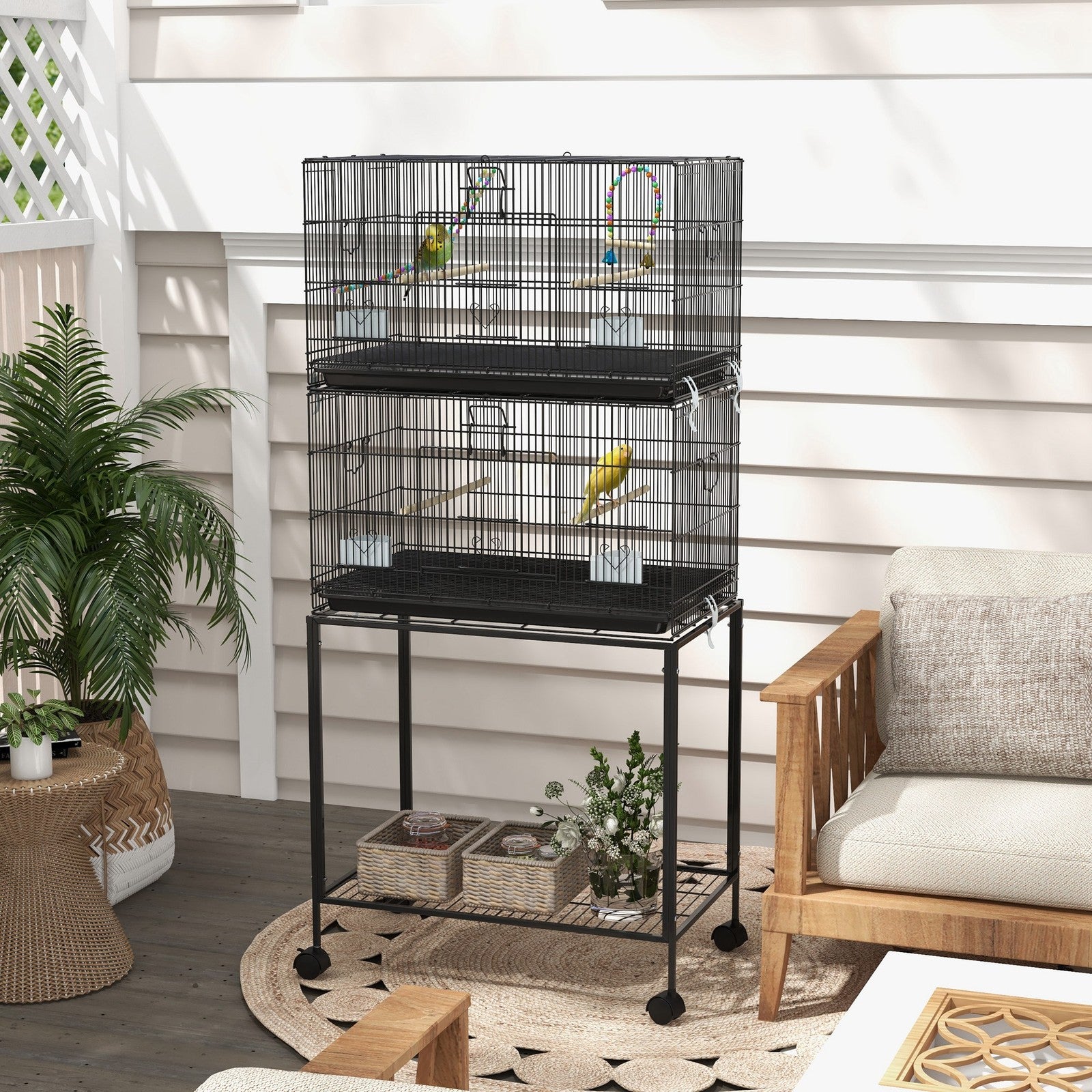 Two-Tier Bird Cage with Stand, for Canaries, Lovebirds, Finches