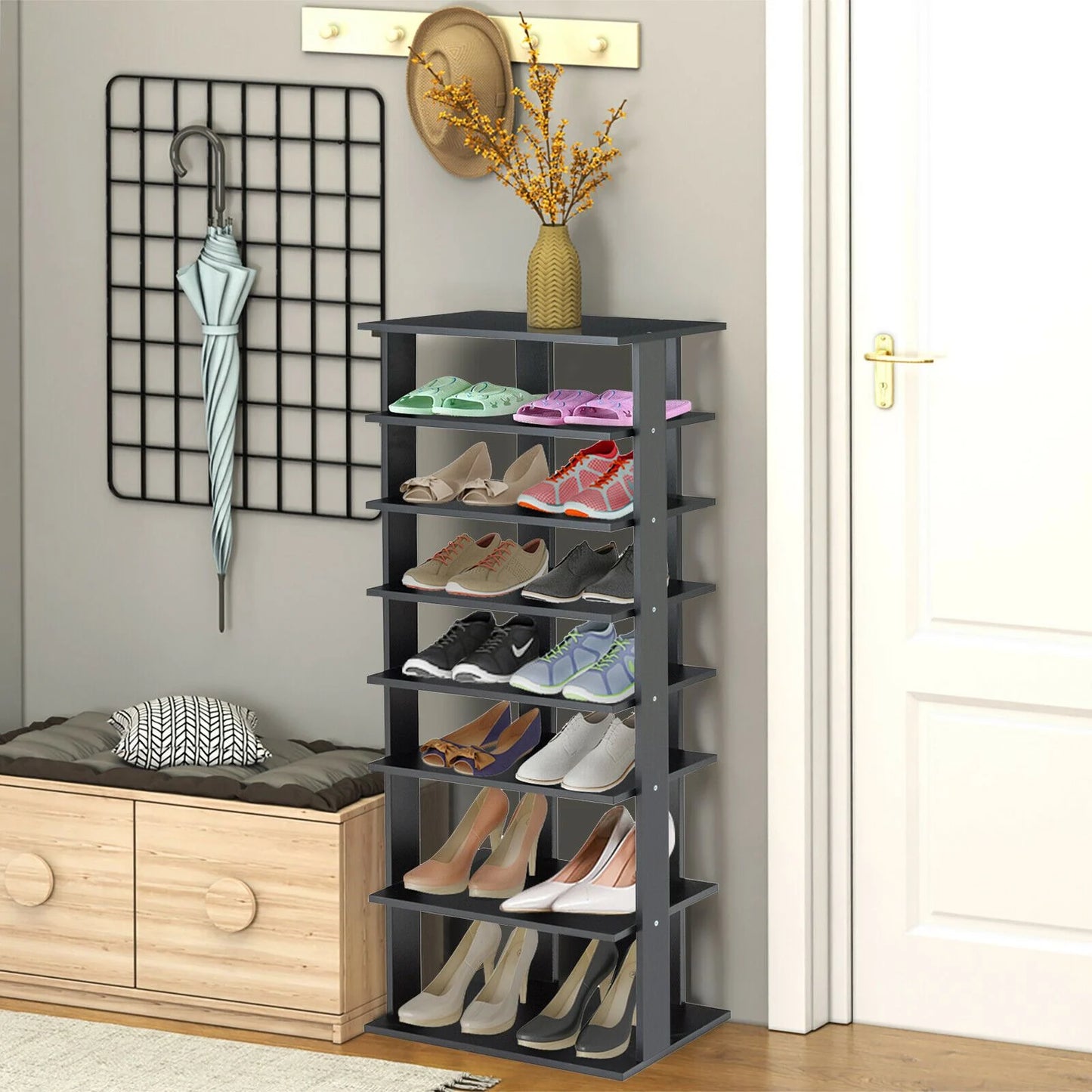 Extra Wide Vertical Wooden Shoe Rack with 7 Shelves