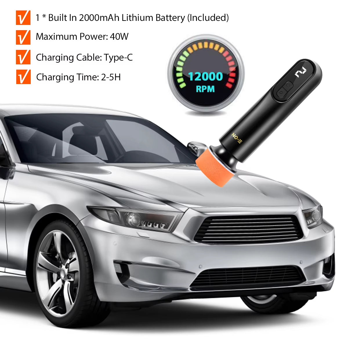 40W Portable Mini Cordless Car Polishing Machine - 3 Speed USB Rechargeable Scratch Repair Tool with 12000 RPM