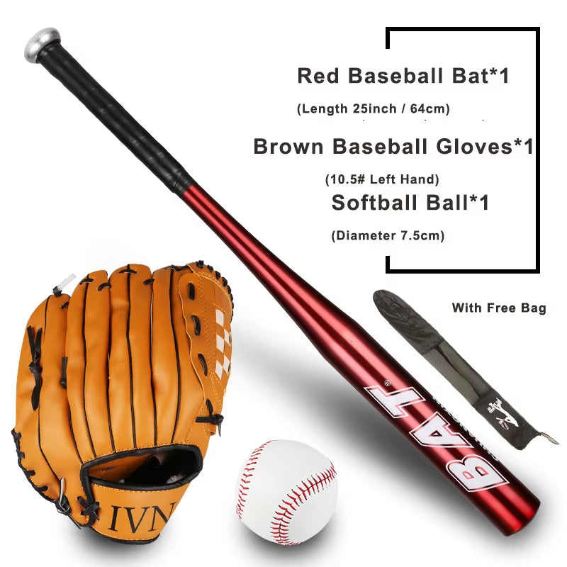 64Cm Baseball Bat Kit Kids Teenager Softball Ball Baseball Gloves Baseball Set with Bag Bat of the Bit Softball Bat 25"