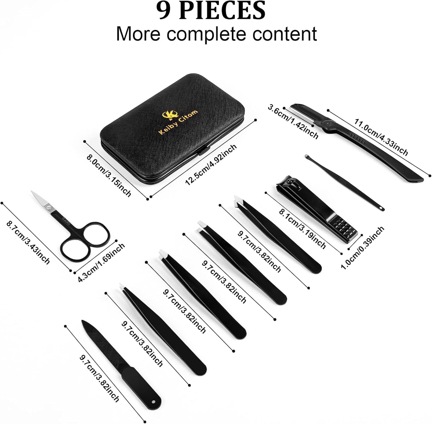 Elevate Your Grooming Routine with the 9-Piece Precision Tweezers and Nail Clippers Set - Stylish Stainless Steel Tools for Effortless Beauty, Complete with Elegant Leather Case