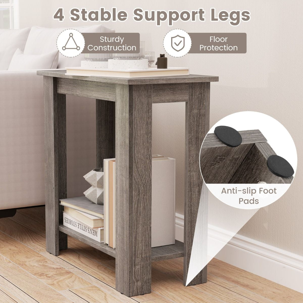 Stylish 2-Tier End Table with Storage Shelf for Small Spaces