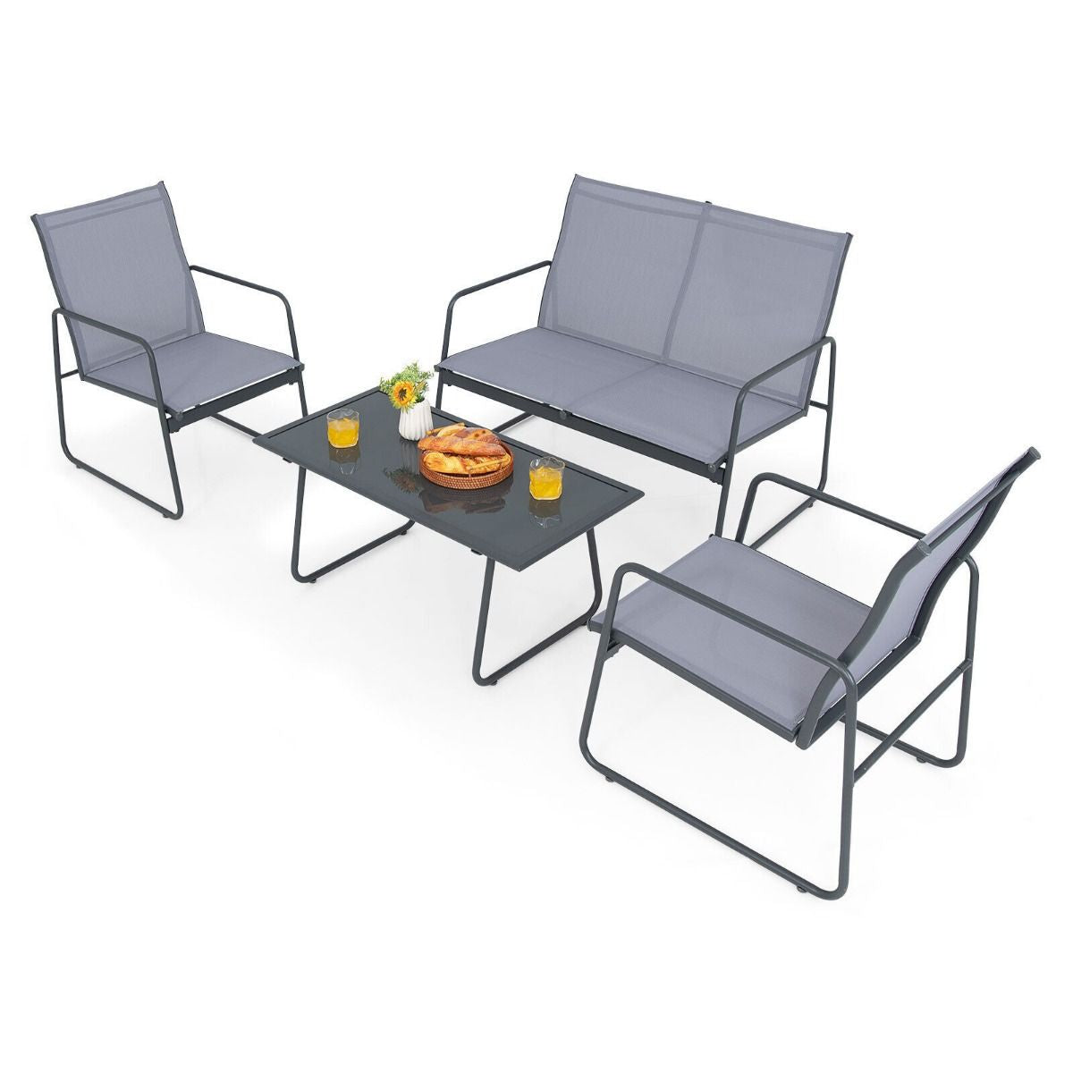 4-Piece Outdoor Bistro Furniture Set Featuring Loveseat, Coffee Table, and Two Chairs